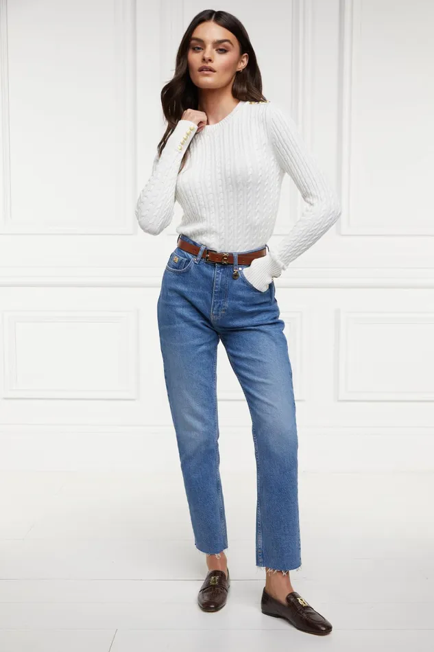 Holland Cooper Seattle Cable Crew Knit White Women Knitwear Holland Cooper Seattle Cable Crew Knit White Women Knitwear