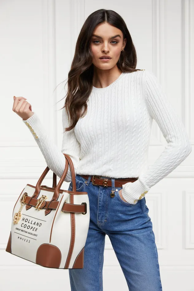 Holland Cooper Seattle Cable Crew Knit White Women Knitwear Holland Cooper Seattle Cable Crew Knit White Women Knitwear