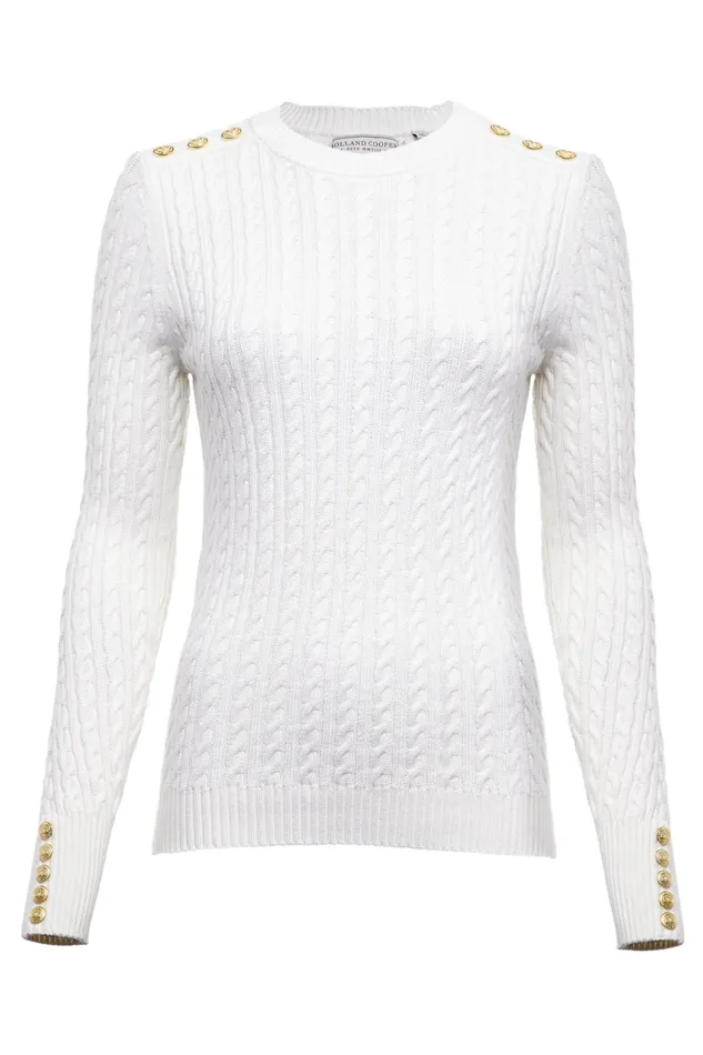 Holland Cooper Seattle Cable Crew Knit White Women Knitwear Holland Cooper Seattle Cable Crew Knit White Women Knitwear
