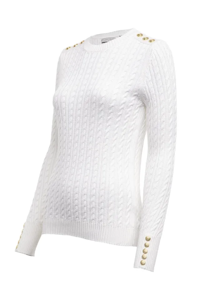 Holland Cooper Seattle Cable Crew Knit White Women Knitwear Holland Cooper Seattle Cable Crew Knit White Women Knitwear
