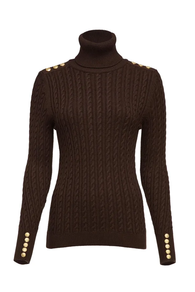 Holland Cooper Seattle Roll Neck Cable Knit Chocolate Women Knitwear Holland Cooper Seattle Roll Neck Cable Knit Chocolate Women Knitwear