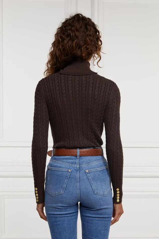 Holland Cooper Seattle Roll Neck Cable Knit Chocolate Women Knitwear Holland Cooper Seattle Roll Neck Cable Knit Chocolate Women Knitwear