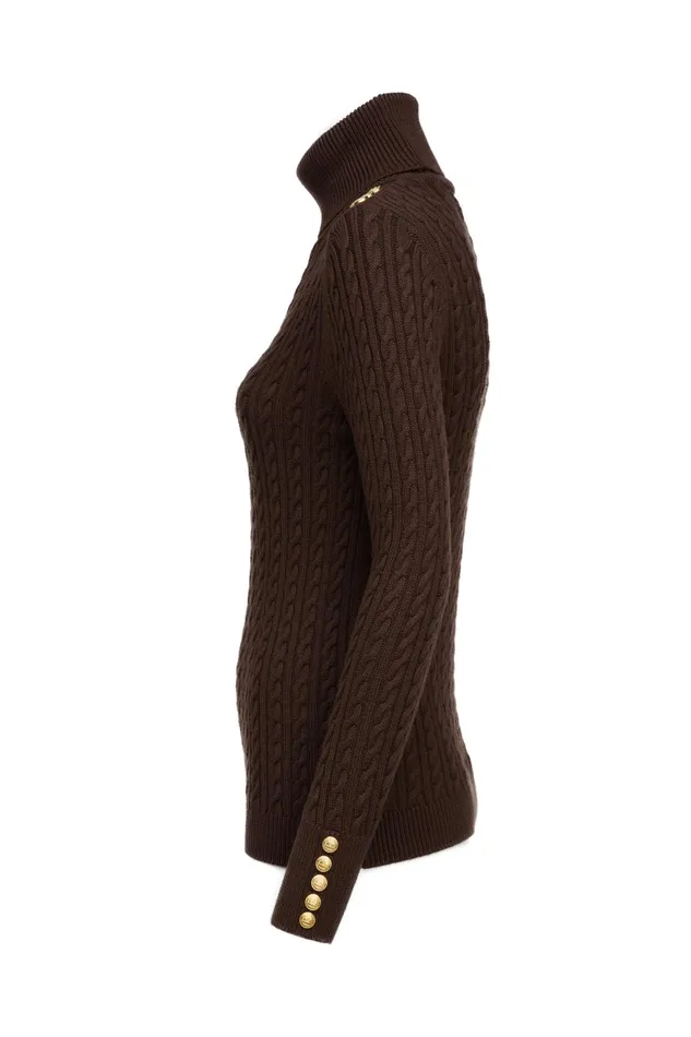 Holland Cooper Seattle Roll Neck Cable Knit Chocolate Women Knitwear Holland Cooper Seattle Roll Neck Cable Knit Chocolate Women Knitwear