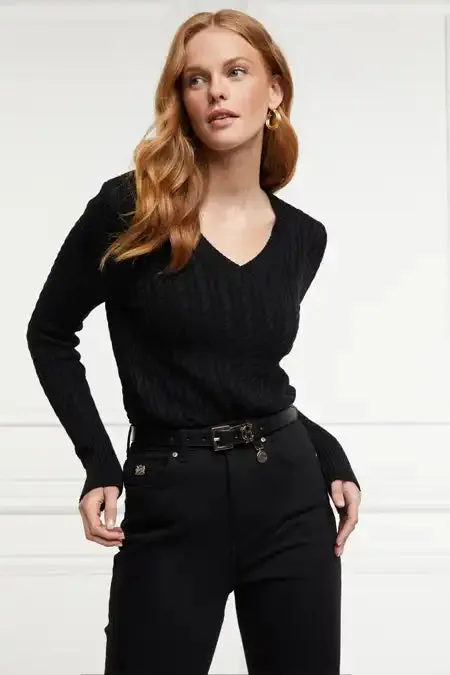 Holland Cooper Seattle VNeck Knit Black Women Knitwear Holland Cooper Seattle VNeck Knit Black Women Knitwear