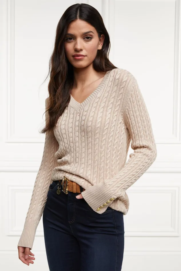 Holland Cooper Seattle VNeck Knit Oatmeal Women Knitwear