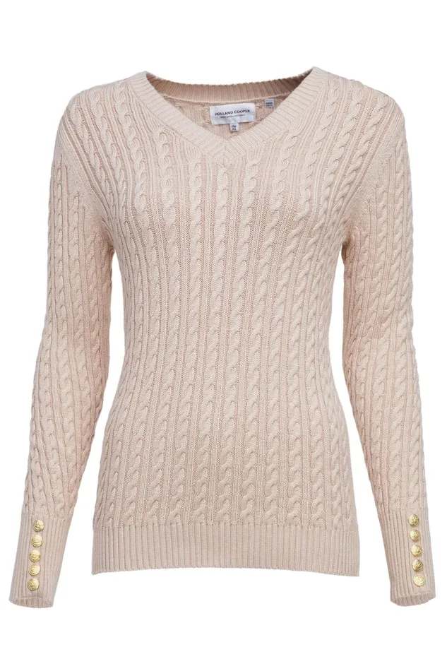 Holland Cooper Seattle VNeck Knit Oatmeal Women Knitwear Holland Cooper Seattle VNeck Knit Oatmeal Women Knitwear