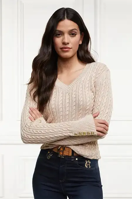 Holland Cooper Seattle VNeck Knit Oatmeal Women Knitwear Holland Cooper Seattle VNeck Knit Oatmeal Women Knitwear