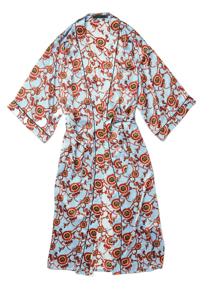 Holland Cooper Silk Full Length Dressing Gown Sky Blue Women Sleepwear