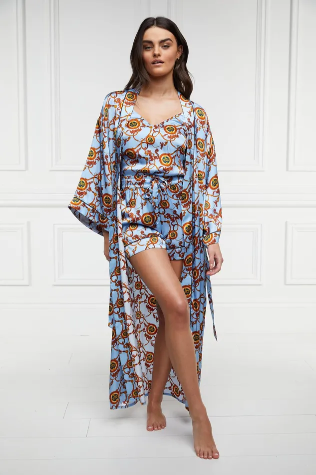 Holland Cooper Silk Full Length Dressing Gown Sky Blue Women Sleepwear Holland Cooper Silk Full Length Dressing Gown Sky Blue Women Sleepwear
