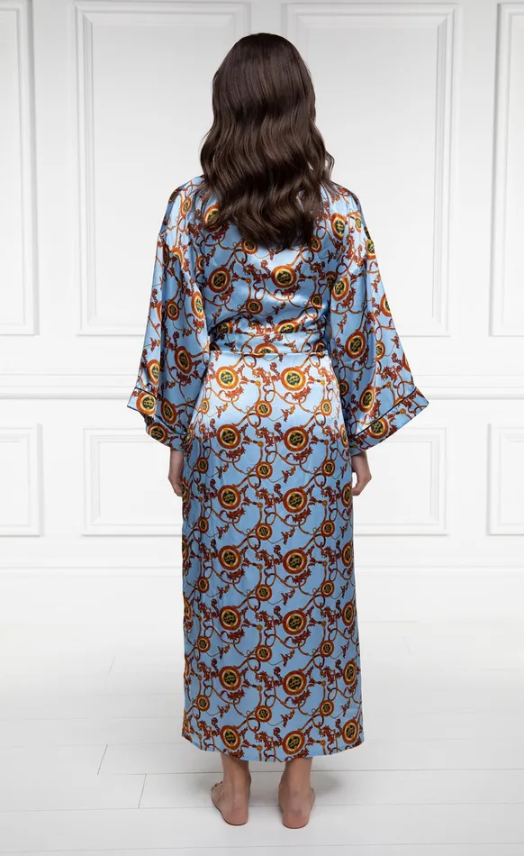 Holland Cooper Silk Full Length Dressing Gown Sky Blue Women Sleepwear Holland Cooper Silk Full Length Dressing Gown Sky Blue Women Sleepwear