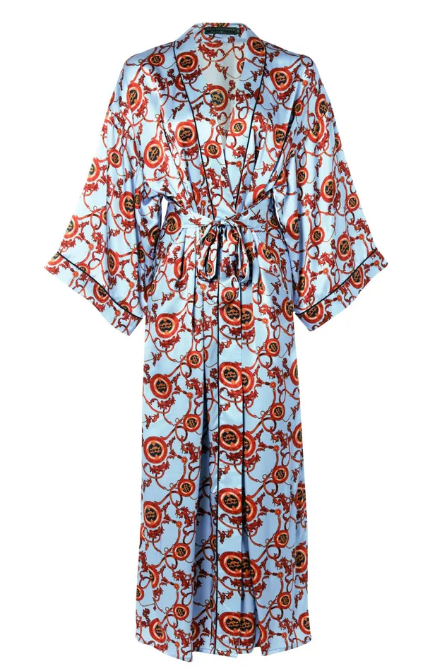 Holland Cooper Silk Full Length Dressing Gown Sky Blue Women Sleepwear Holland Cooper Silk Full Length Dressing Gown Sky Blue Women Sleepwear
