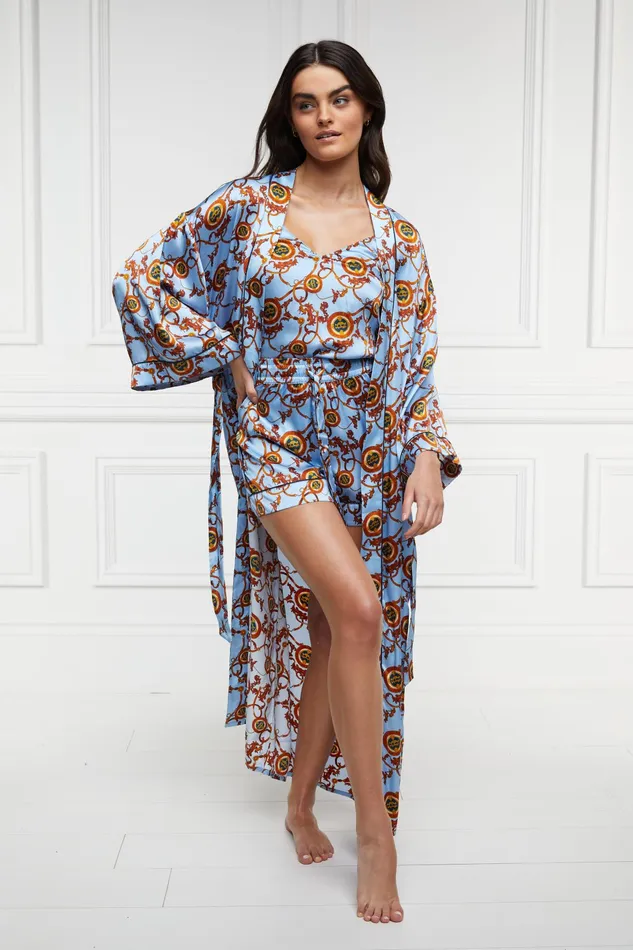 Holland Cooper Silk Full Length Dressing Gown Sky Blue Women Sleepwear Holland Cooper Silk Full Length Dressing Gown Sky Blue Women Sleepwear
