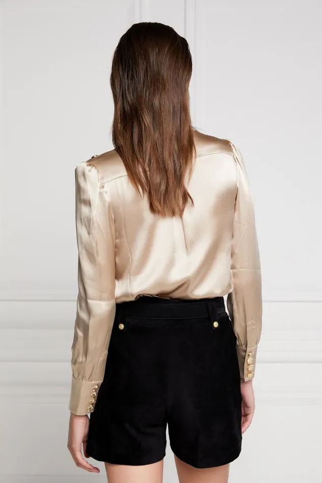Holland Cooper Silk VNeck Blouse Champagne Women Shirts and Blouses Holland Cooper Silk VNeck Blouse Champagne Women Shirts and Blouses