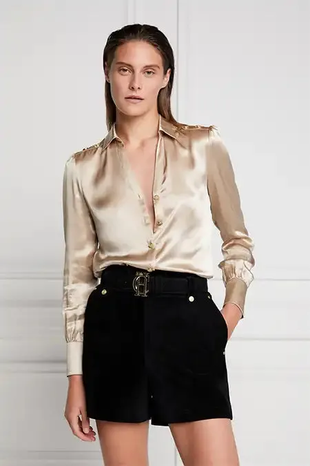 Holland Cooper Silk VNeck Blouse Champagne Women Shirts and Blouses Holland Cooper Silk VNeck Blouse Champagne Women Shirts and Blouses