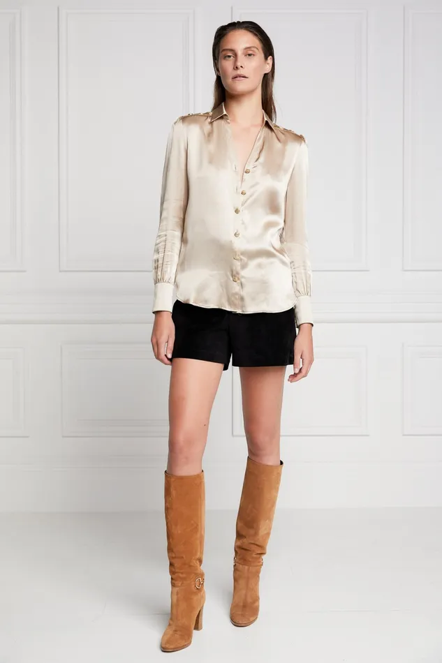 Holland Cooper Silk VNeck Blouse Champagne Women Shirts and Blouses Holland Cooper Silk VNeck Blouse Champagne Women Shirts and Blouses