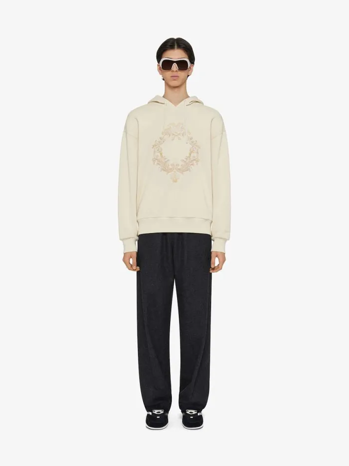 Hoodie In Fleece With Baroque Embroidery Clay Men Givenchy Sweatshirts and Hoodies