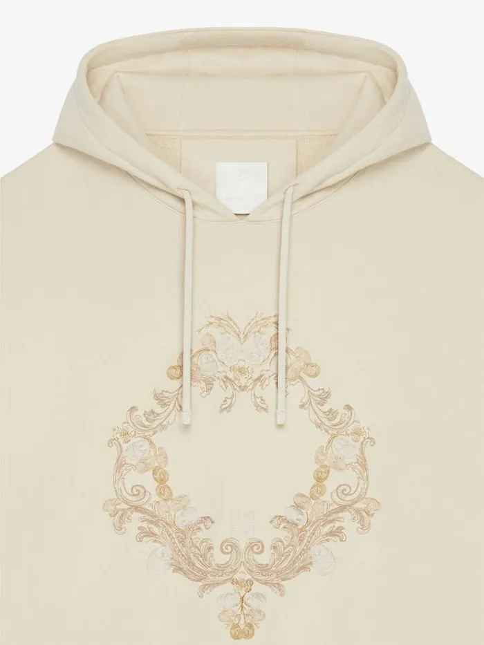 Hoodie In Fleece With Baroque Embroidery Clay Men Givenchy Sweatshirts and Hoodies