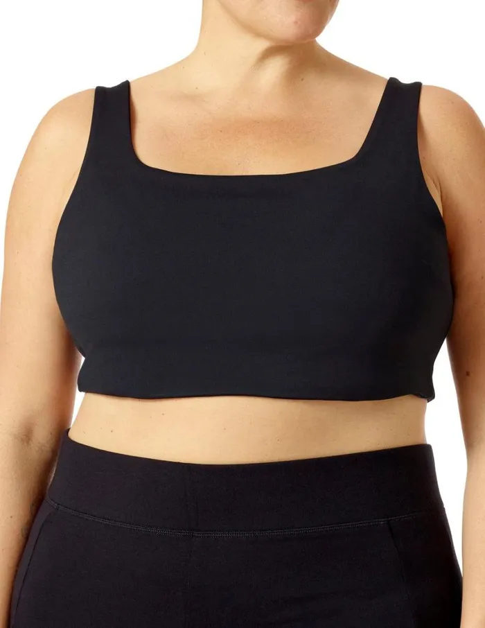 Hue Cropped Full Back Tank Top Black Women Tanks and Camis