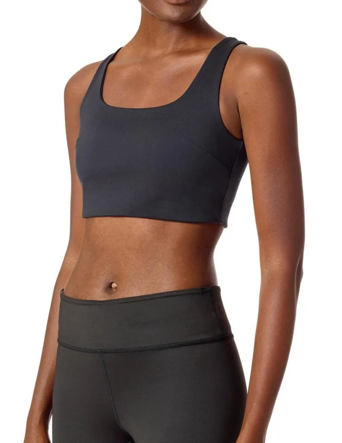 Hue Cropped Full Back Tank Top Black Women Tanks and Camis