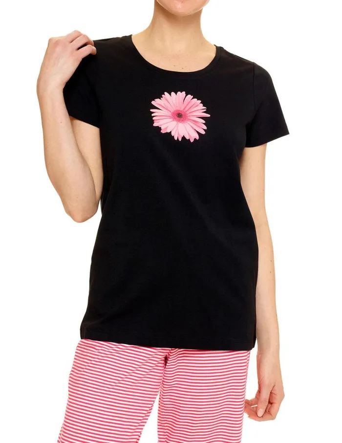 Hue Gerbera Daisy PJ Tee Black Women Tops