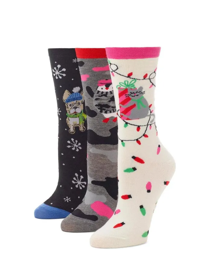 Hue Holiday Cracker Sock 3 Pair Pack Animal Women Cozy
