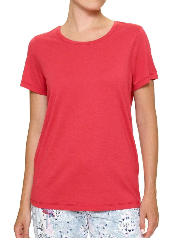 Hue Solid Short Sleeve Scoop Neck PJ Tee Cardinal Women Plus Size
