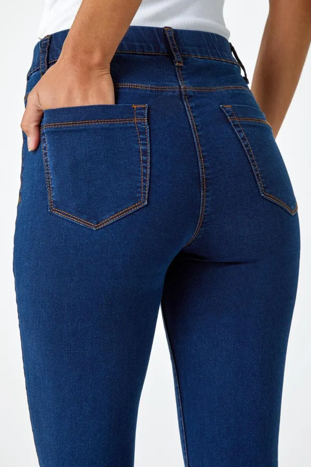 Indigo Elastic Waist Cropped Denim Jegging Women Roman Coords