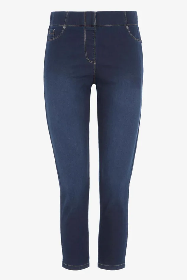Indigo Elastic Waist Cropped Denim Jegging Women Roman Coords