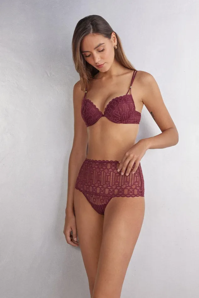 Intimissimi Boyshorts and Hipsters Women Elegant Silhouette High Waist Hipster Brazilian Burgundy 653j 8211 Folk Red