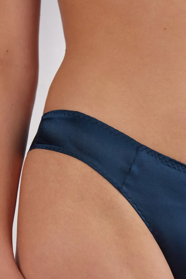 Intimissimi Brazilian Cut Women Silk Cheeky Briefs Blue 1467 8211 Intense Blue