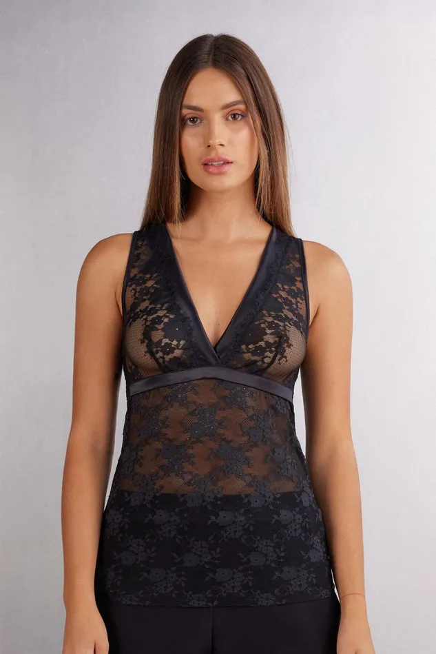 Intimissimi Camisoles Tank Tops Women Satin Meets Lace Tank Top In Lace Black 019 8211 Black Intimissimi Camisoles Tank Tops Women Satin Meets Lace Tank Top In Lace Black 019 8211 Black