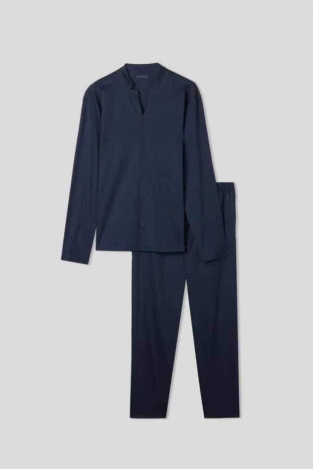 Intimissimi Long Pajamas Men Open Front Full Length Pajamas In Cotton Blue 490j 8211 Navy Blue