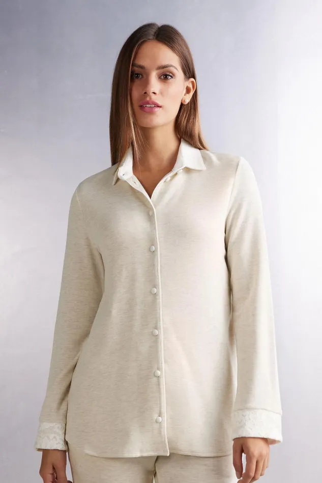 Intimissimi Long Pajamas Women Baby Its Cold Outside Modal And Wool Button Up Shirt Natural 460j 8211 Naturale Melange Intimissimi Long Pajamas Women Baby Its Cold Outside Modal And Wool Button Up Shirt Natural 460j 8211 Naturale Melange