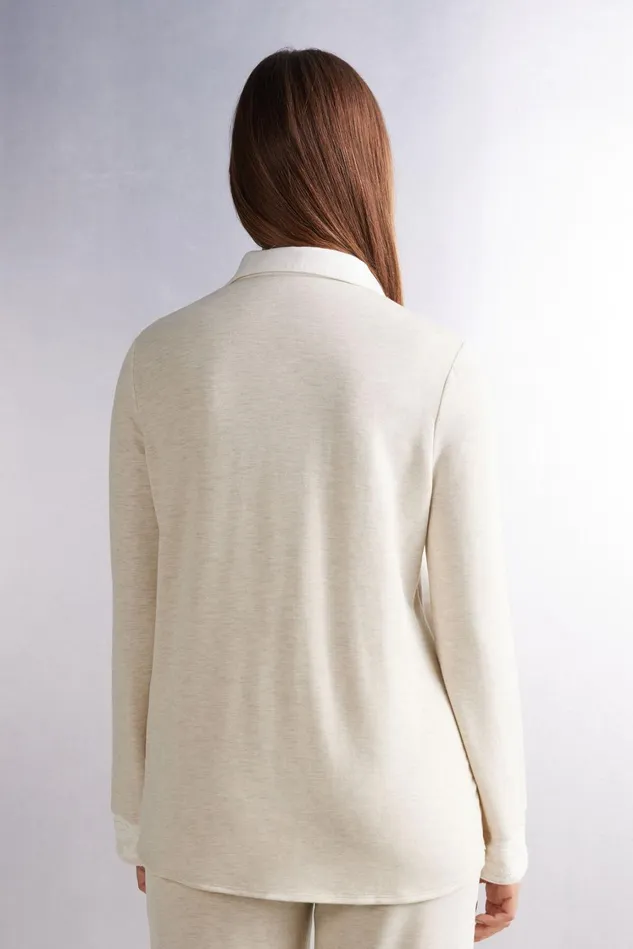 Intimissimi Long Pajamas Women Baby Its Cold Outside Modal And Wool Button Up Shirt Natural 460j 8211 Naturale Melange