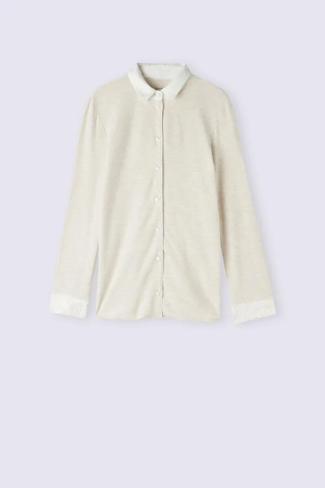 Intimissimi Long Pajamas Women Baby Its Cold Outside Modal And Wool Button Up Shirt Natural 460j 8211 Naturale Melange