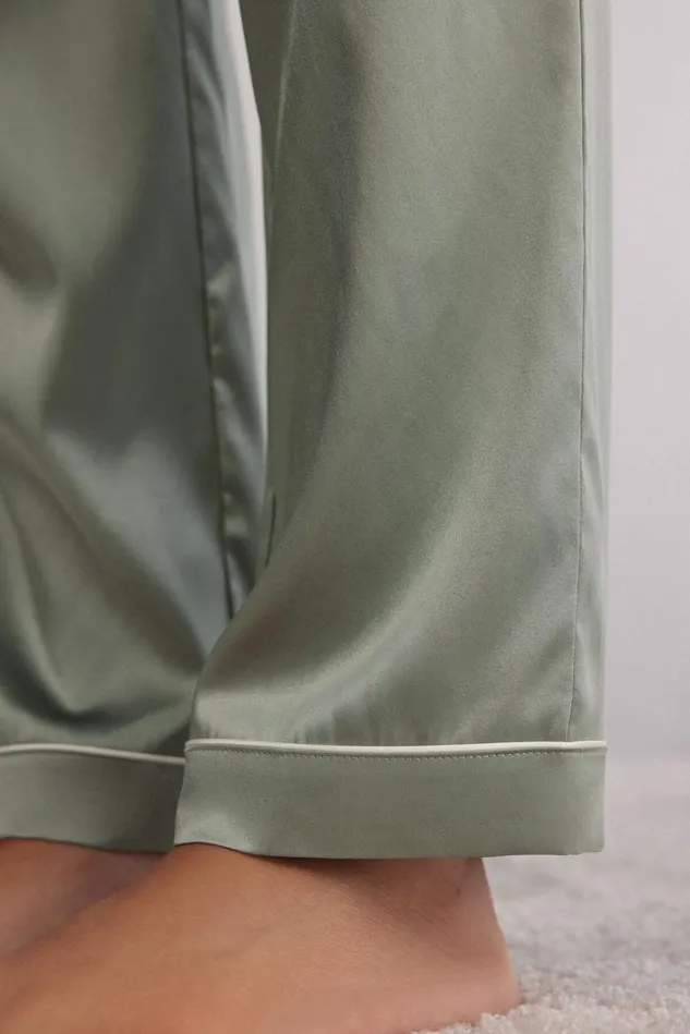 Intimissimi Long Pajamas Women Full Length Silk Pants 657j 8211 Fade Green
