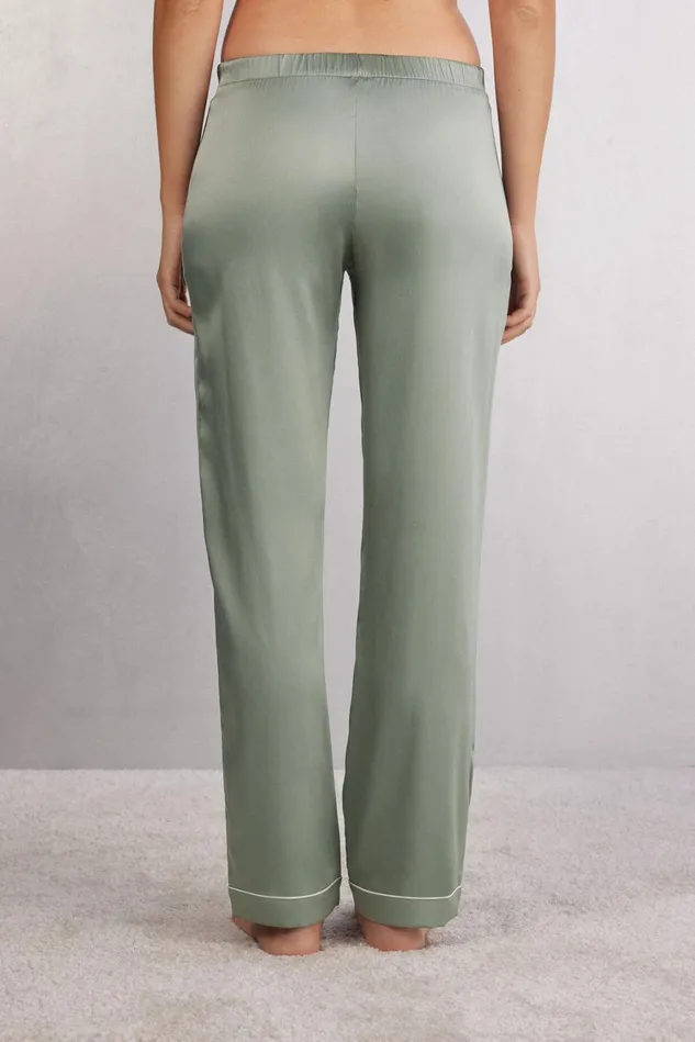 Intimissimi Long Pajamas Women Full Length Silk Pants 657j 8211 Fade Green