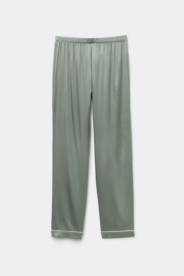Intimissimi Long Pajamas Women Full Length Silk Pants 657j 8211 Fade Green