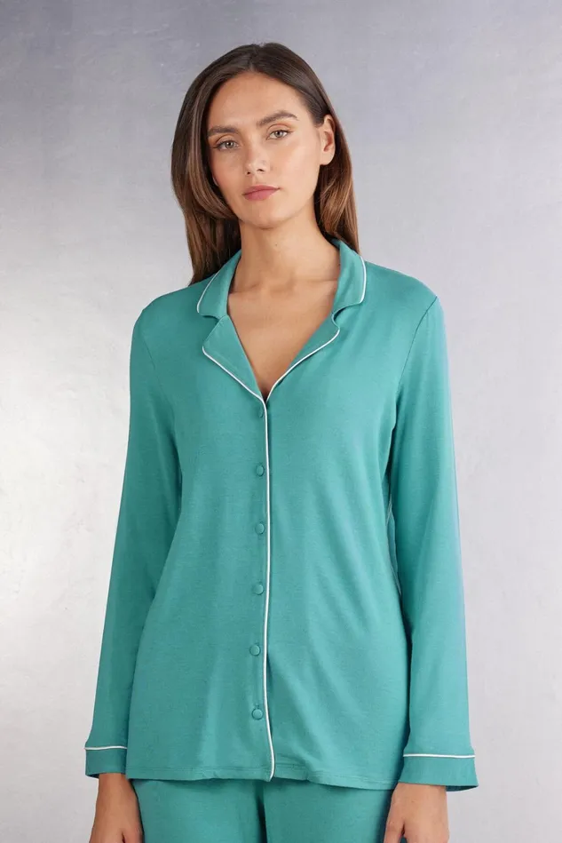Intimissimi Long Pajamas Women LongSleeve Micromodal Pajama Top Blue 654j 8211 Lagoon Blue Intimissimi Long Pajamas Women LongSleeve Micromodal Pajama Top Blue 654j 8211 Lagoon Blue