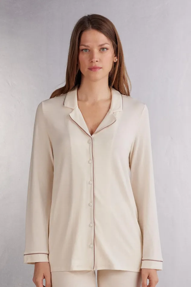 Intimissimi Long Pajamas Women LongSleeve Micromodal Pajama Top Ivory 612i 8211 Vanilla Ivory Intimissimi Long Pajamas Women LongSleeve Micromodal Pajama Top Ivory 612i 8211 Vanilla Ivory