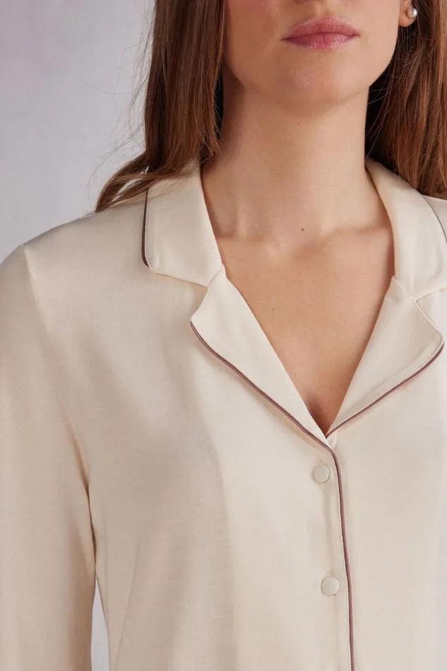 Intimissimi Long Pajamas Women LongSleeve Micromodal Pajama Top Ivory 612i 8211 Vanilla Ivory
