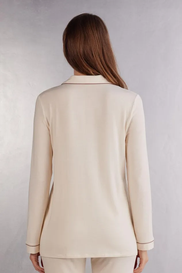 Intimissimi Long Pajamas Women LongSleeve Micromodal Pajama Top Ivory 612i 8211 Vanilla Ivory