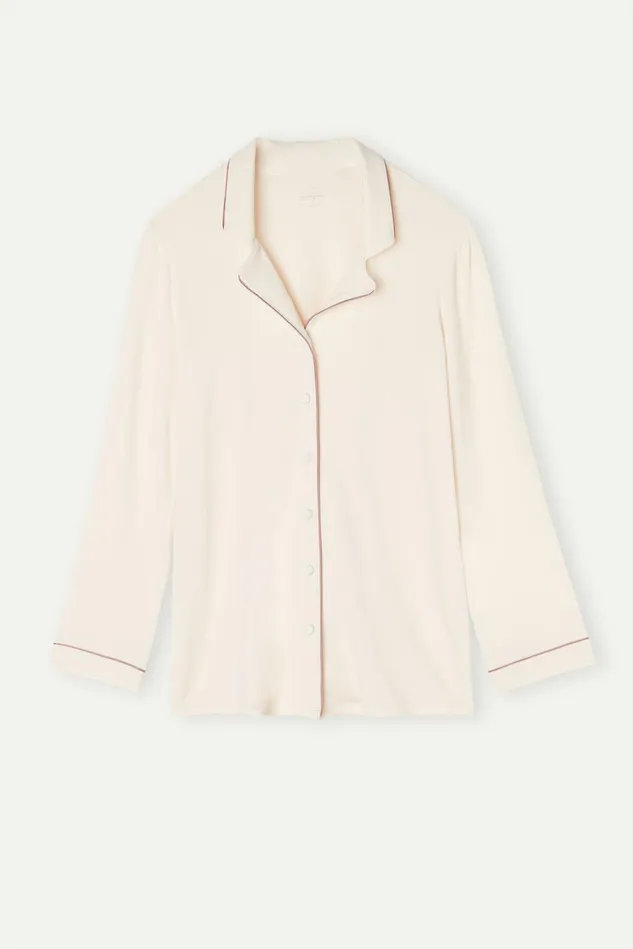 Intimissimi Long Pajamas Women LongSleeve Micromodal Pajama Top Ivory 612i 8211 Vanilla Ivory