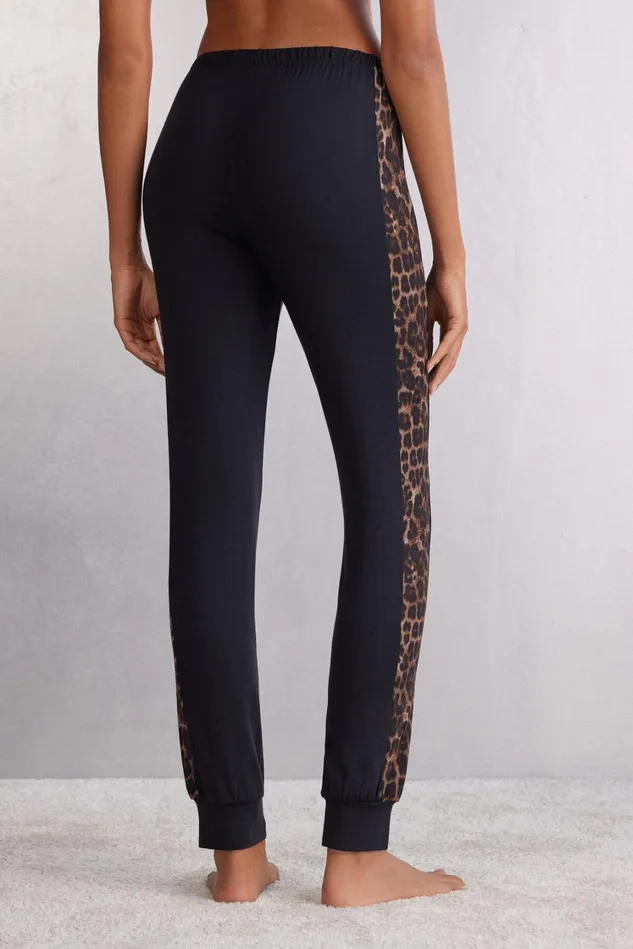 Intimissimi Long Pajamas Women Luxurious Leopard Cuffed Modal Pants Black 774j 8211 Stampa Luxurious Leopardnero