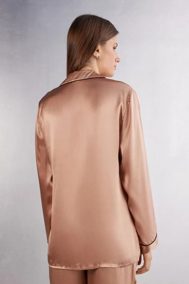 Intimissimi Long Pajamas Women MannishCut Jacket In Silk Satin Natural 163i 8211 Satin Pink