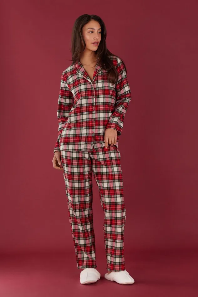 Intimissimi Long Pajamas Women Warm Tartan Brushed Cotton Cloth Full Length Pajamas Red 782j 8211 Tartan Ecrurosso