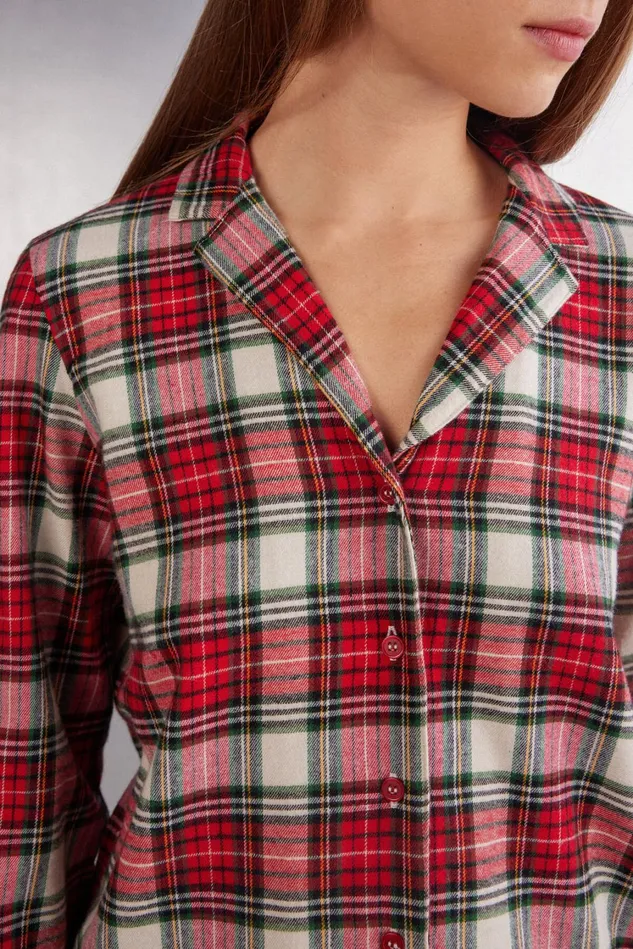 Intimissimi Long Pajamas Women Warm Tartan Brushed Cotton Cloth Full Length Pajamas Red 782j 8211 Tartan Ecrurosso