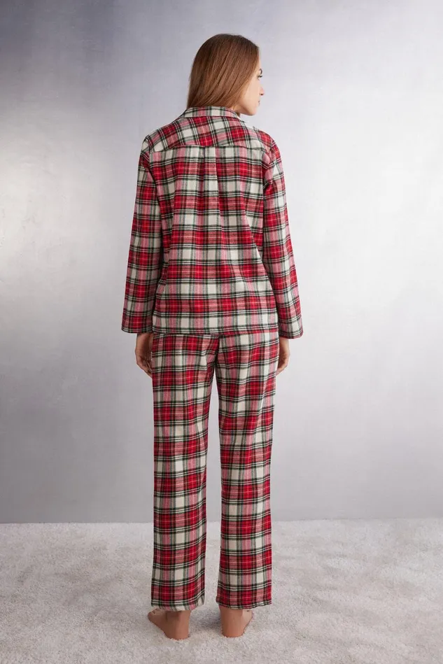 Intimissimi Long Pajamas Women Warm Tartan Brushed Cotton Cloth Full Length Pajamas Red 782j 8211 Tartan Ecrurosso