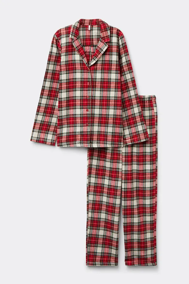 Intimissimi Long Pajamas Women Warm Tartan Brushed Cotton Cloth Full Length Pajamas Red 782j 8211 Tartan Ecrurosso