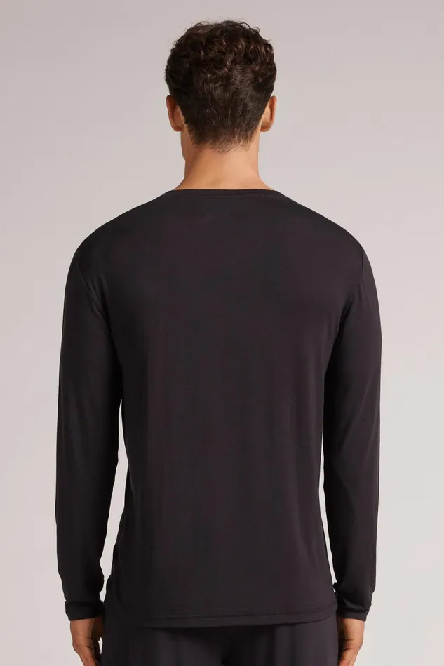 Intimissimi Long Sleeve Tops Men Soft Silk Long Sleeve Top Black 019 8211 Black